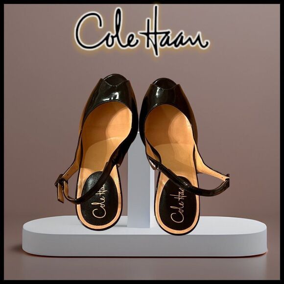 Cole Haan Air Women's Black Patent Leather Peep-Toe Slingback Heels Size 9 AA - Picture 8 of 8